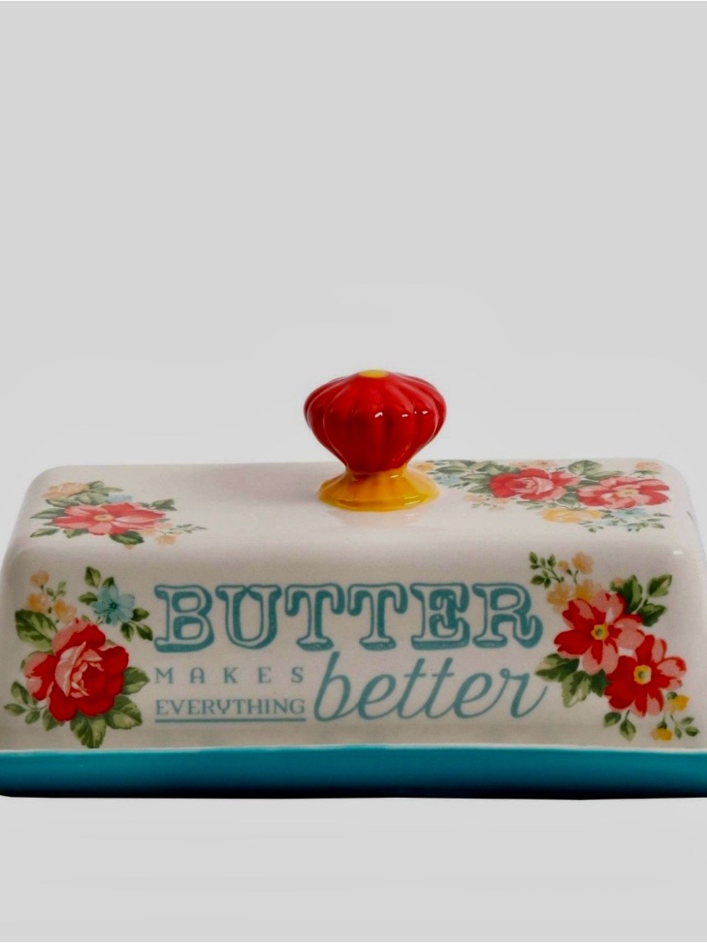 The Pioneer Woman Floral Butter Dish with Red and Yellow Knob - Picture 7 of 8